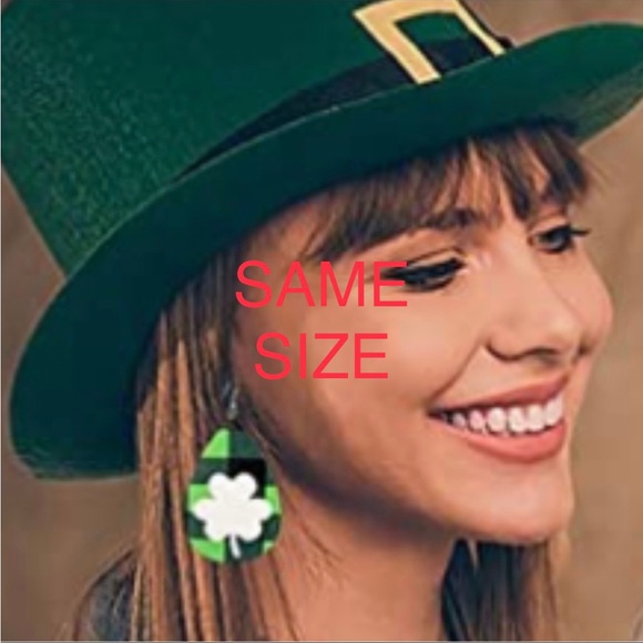 St. Patrick’s Day Faux Leather Dangling Shamrock Earrings - Picture 4 of 6